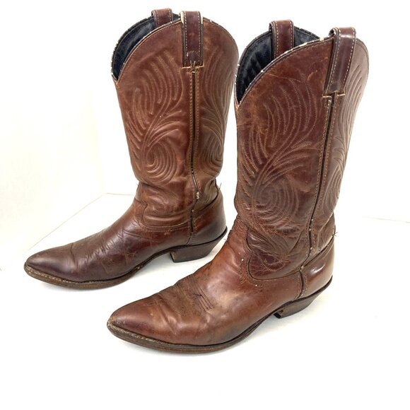 Vintage Code West USA Brown Leather Western Cowboy Boots Womens 7 Pointed Toe - Picture 2 of 16